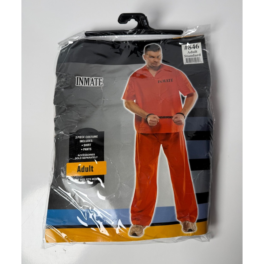 Amscan Inmate Costume Adult Standard Orange 2 Piece Shirt Pants Set One Size